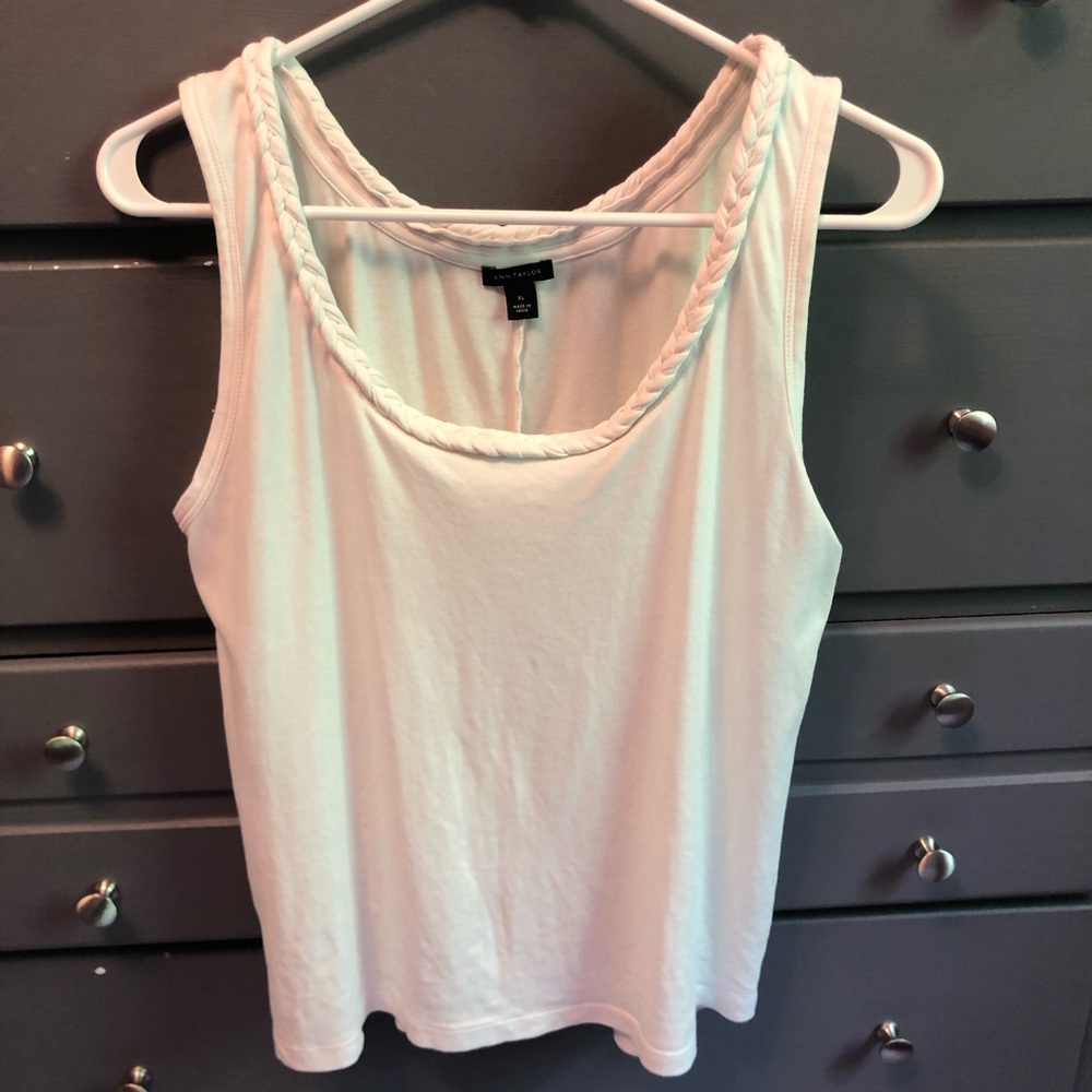 Ann Taylor White Braided Neck Top